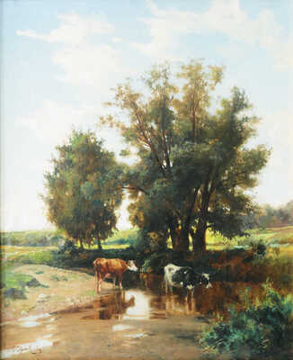 Орловский Владимир Донатович (?). Пейзаж с коровами